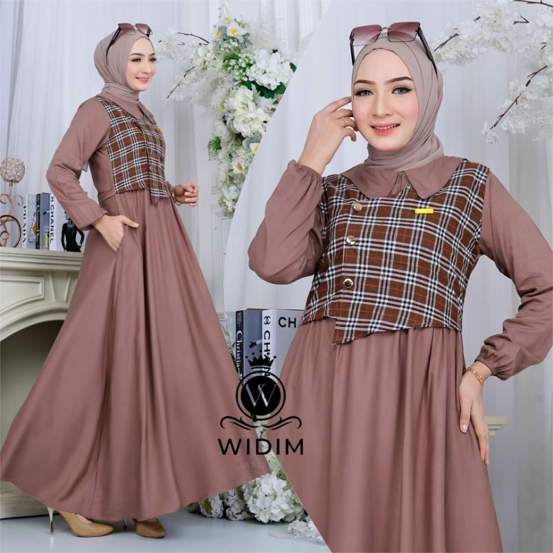 Dress Korea Look / Gamis Rompi kotak Kancing Kekinian Bahan Rayon Twill mix katun poly / Gamis Wanit