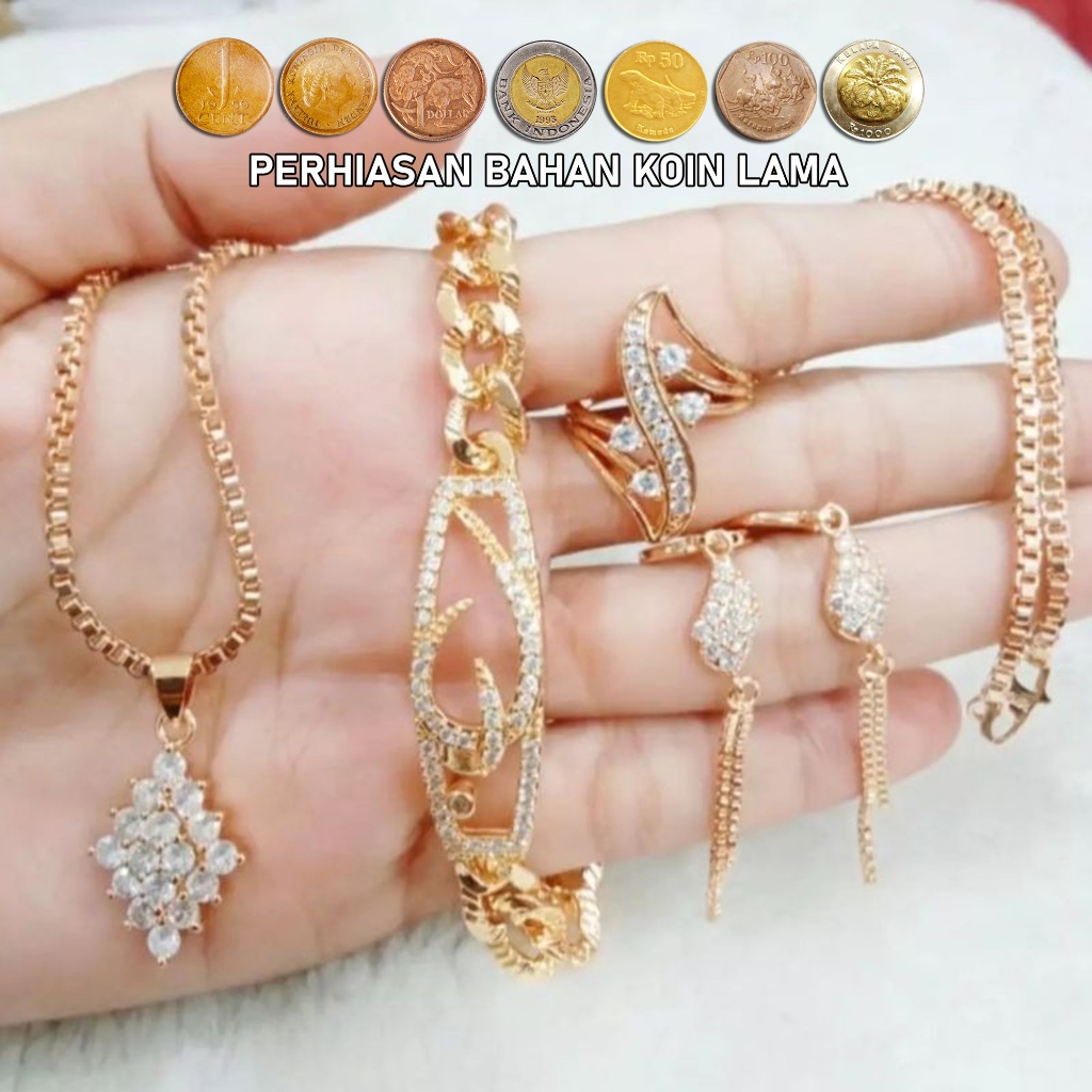 Set Perhiasan Wanita Komplit Satu Set Terbaru Titanium Fashion Model Korea Perhiasan Bahan Koin Lama