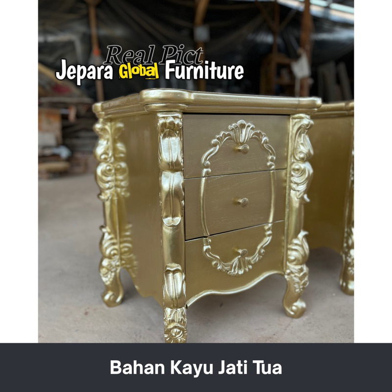 REAL PICT  Nakas Bedside Ukir Jati Gold GL3 - bedside ukir jati - nakas minimalis jati - nakas ukir 