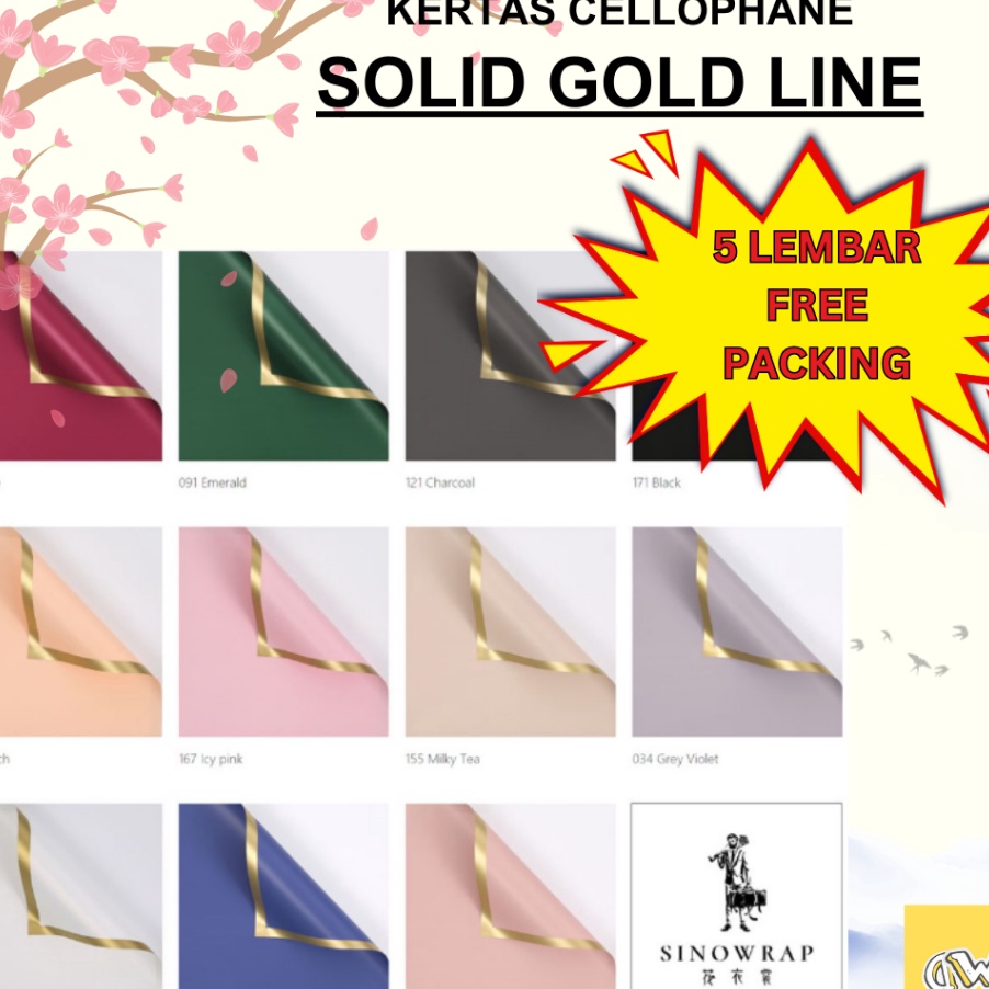 

LARISSS ABIEZZZ 5 LEMBAR SOLID GOLD LINE Flower Wrapping Cellophane Kertas Buket Bunga Hand Bouquet