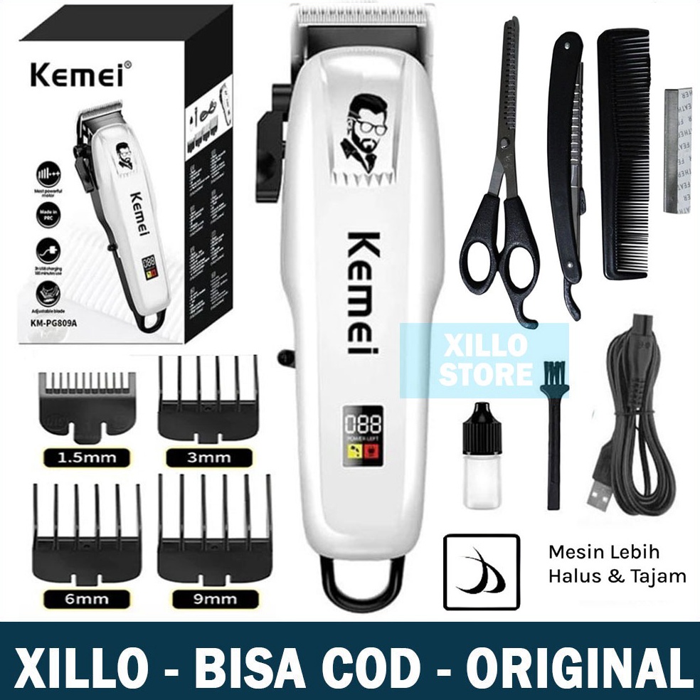 Bagus Dipakai XILLO Alat Cukur Rambut Cas Barbershop KEMEI PG89A Mesin Cukur Elektrik Indikator Batr
