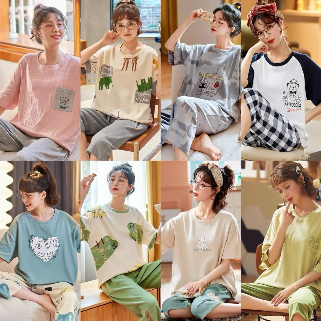 HS COD Piyama Import PP Celana 3/4 / Baju Tidur Wanita Dewasa Bahan Kaos