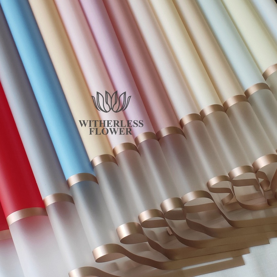 

MAKSIMAL 1 2 LEMBAR Cellophane Double Gold Frame Transparent List Gold Kertas Buket Bunga Florist Flower Wrapping Paper Transparan