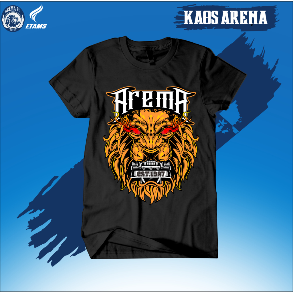 kaos arema MOTIF SINGA 1987 warna hitam SIZE s m l xl xxl dewasa