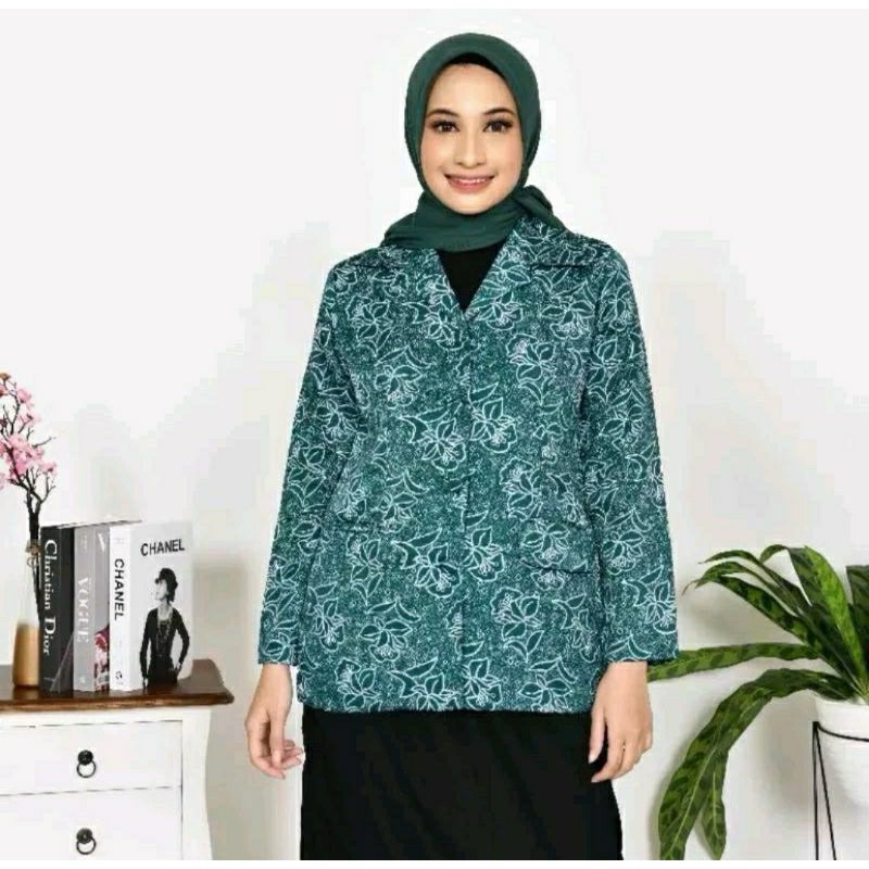 Batik PKK Wanita Standar nasioal bahan sanwos hijau tosca