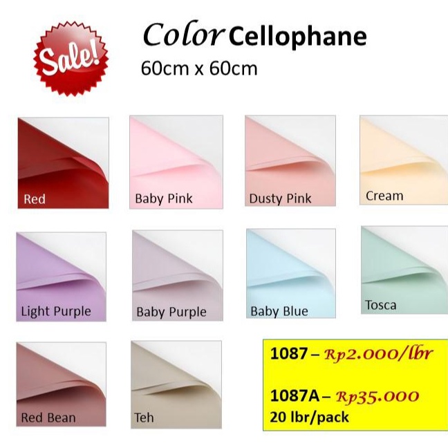 

SPONTAN Color Cellophane Matte Doff flower wrap kertas Bunga barang florist paperwrap buket 187