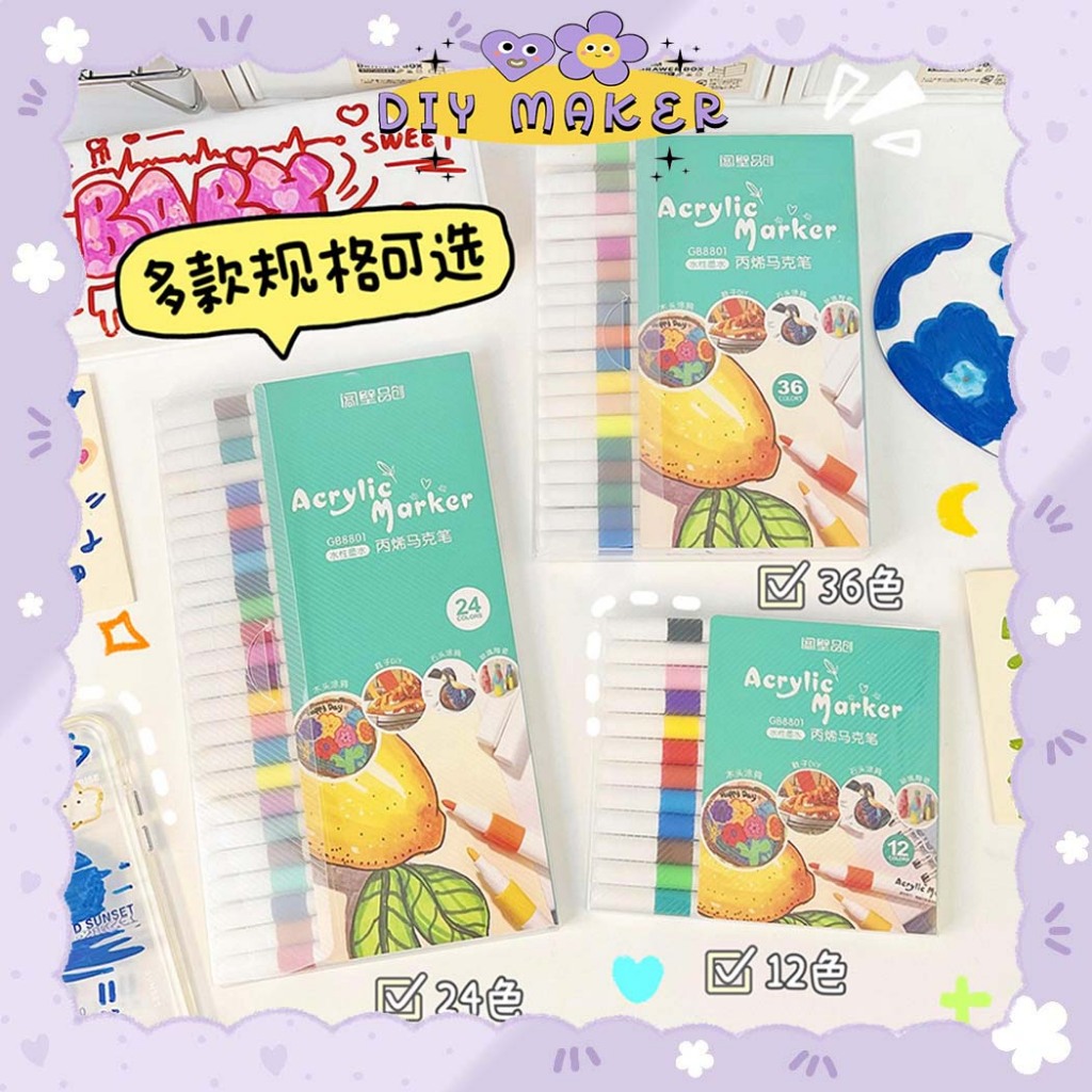 

Ay00! DM 1 Set 12/24Pcs Sketch Marker Copic Spidol Warna Warni Stabilo Highlighter Waterproof Box