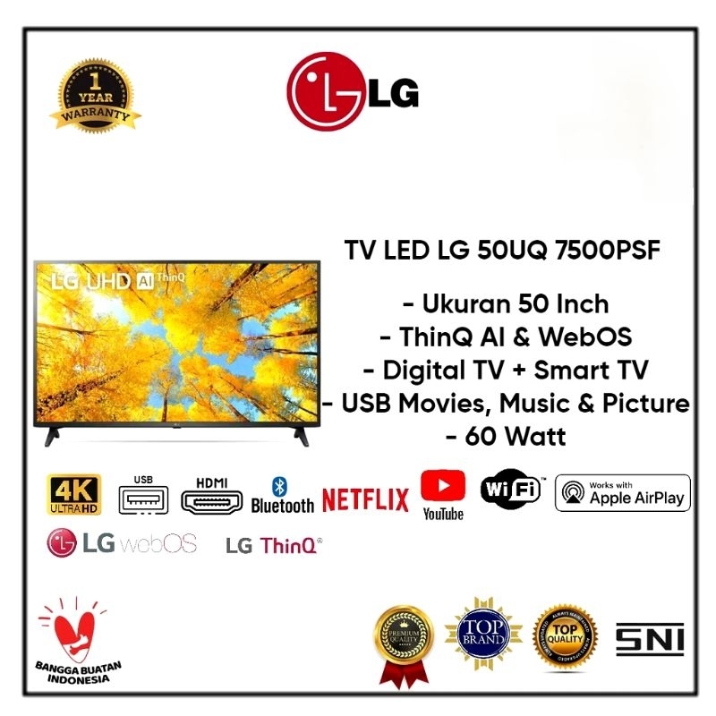 LG LED TV 50UQ7500 SMART TV UHD 4K 50 INCH YOUTUBE NETFLIX