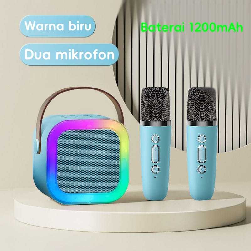 (CT)Speaker Bluetooth Mini 2Mic Portabel Microphone Karaoke Musik Box Set Full Bass Stereo Bluetooth