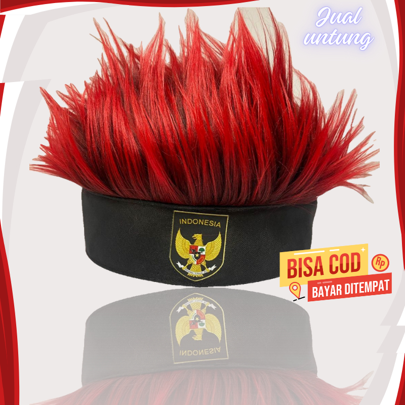 Topi Rambut Palsu Cosplay Suporter Bola Timnas Indonesia Liga BRI Bulu Korea Nyaman Viral