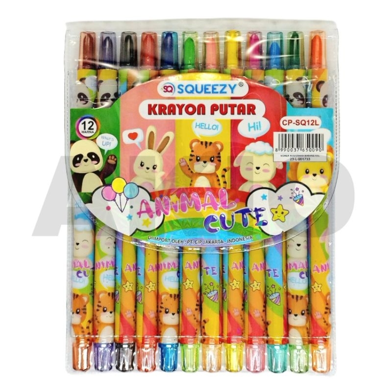 

Crayon Putar Panjang Karakter ANIMAL CUTE 12 Warna Rolling Twist Krayon SQUEEZY CP-SQ12L