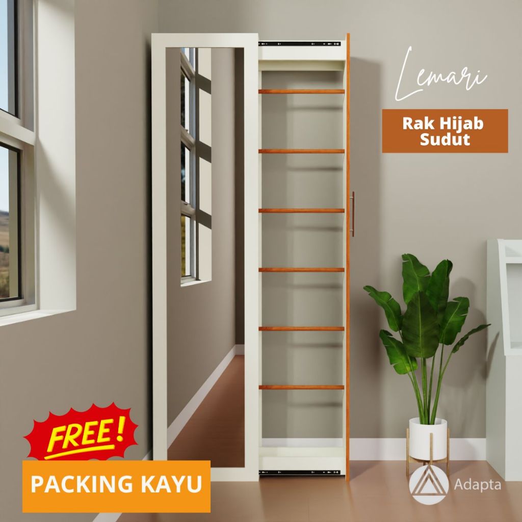 Adapta - Lemari Hijab Sudut dengan Cermin Berdiri – Rak Gantung Hijab Pojok Sudut - ELZA