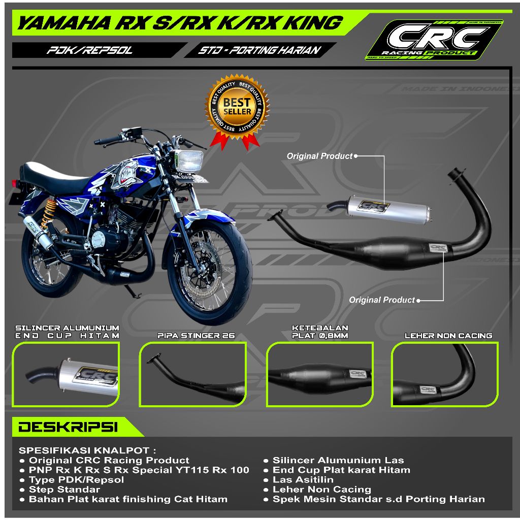 Knalpot Rx King CRC Repsol PDK Scorpio Hitam doff Pilox Porting harian