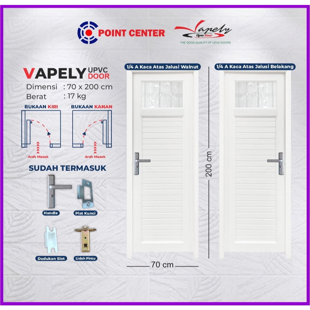 TERLARIS Pintu Kamar Mandi Vapely 1/4 A KACA ATAS JALUSI WHITE  (GARIS) PUTIH