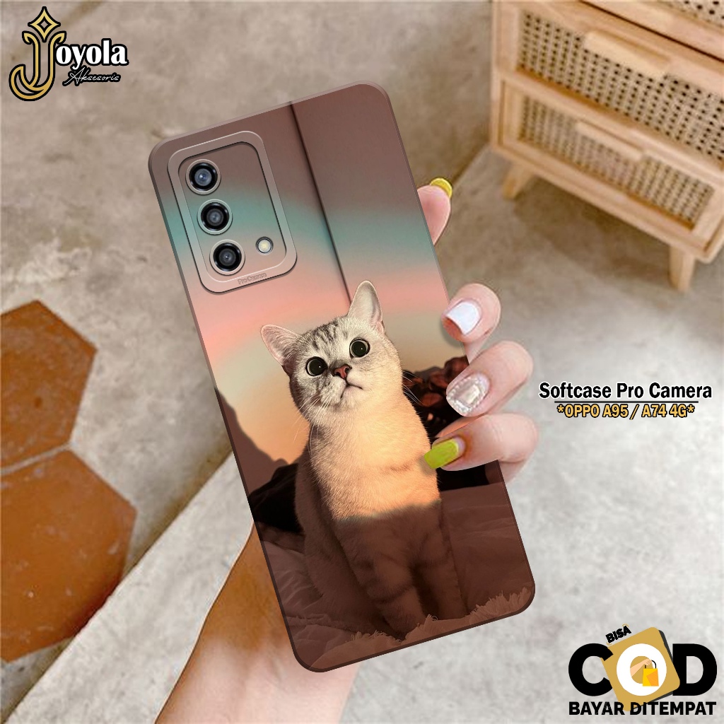 JOYOLA Case OPPO A95/A74 - Fahion Case Kucing - Softcase OPPO A95/A74 - Pro Camera - Casing OPPO A95