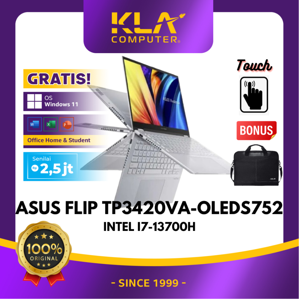 Asus Vivobook S14 Flip OLED TP3402VA-Core i7-13700H/16GB/512GB SSD/14 Inch Touch/Win 11 Home+OHS 202