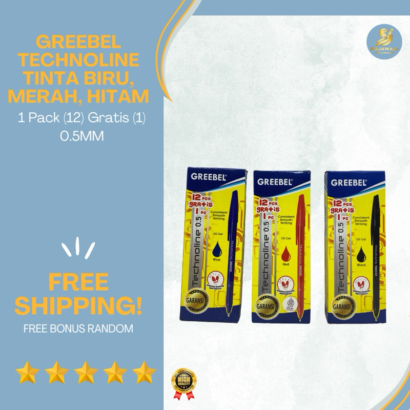 

Technoline Tinta Merah, Biru & Hitam | 0.5mm | 1 Pack (12) Eceran 6 Pcs & 1 Pack