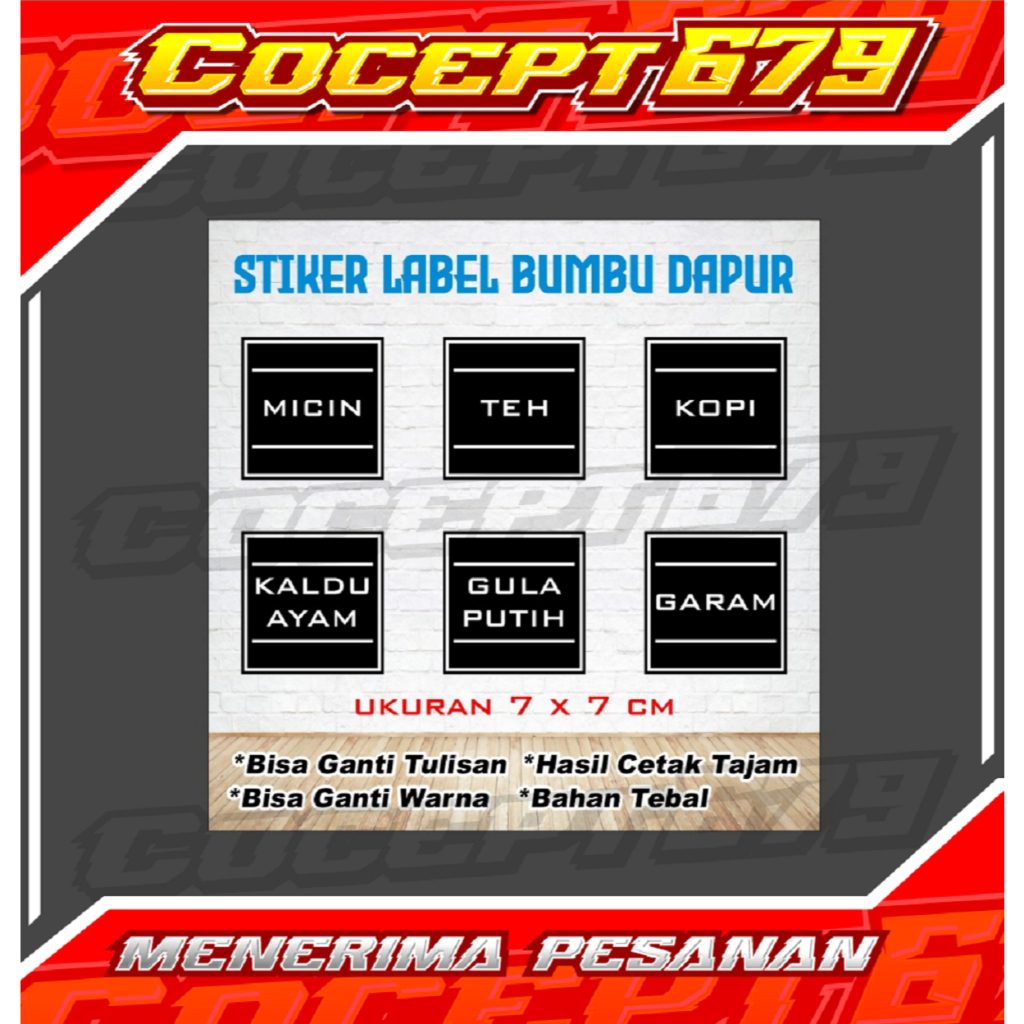 

Stiker Cromo + Desain Label Bumbu Ukuran 7x7 Cm + Bisa Request Tulisan