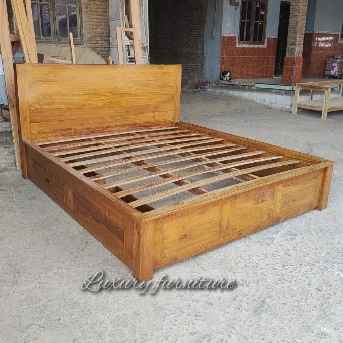 DIPAN MINIMALIS 2 LACI KAYU JATI 180*200