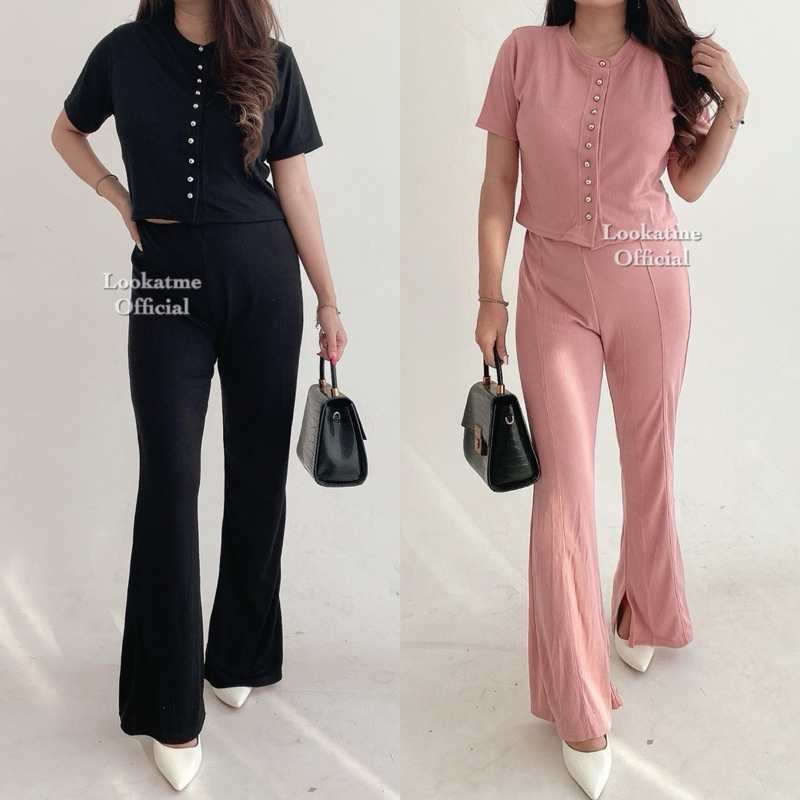 Deluna  - KYO One Set Knit Wanita - Setelan Atasan Bawahan Bahan Stretch Celana Cutbray