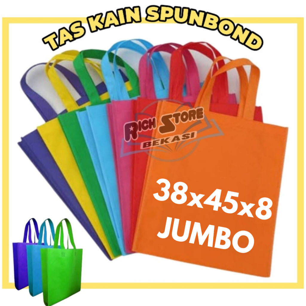 

TAS KAIN SPUNBOND UKURAN 38X45X8 1 Lusin 12pcs HANDLE LIPAT SAMPING TAS BELANJAAN TAS PARSEL MURAH