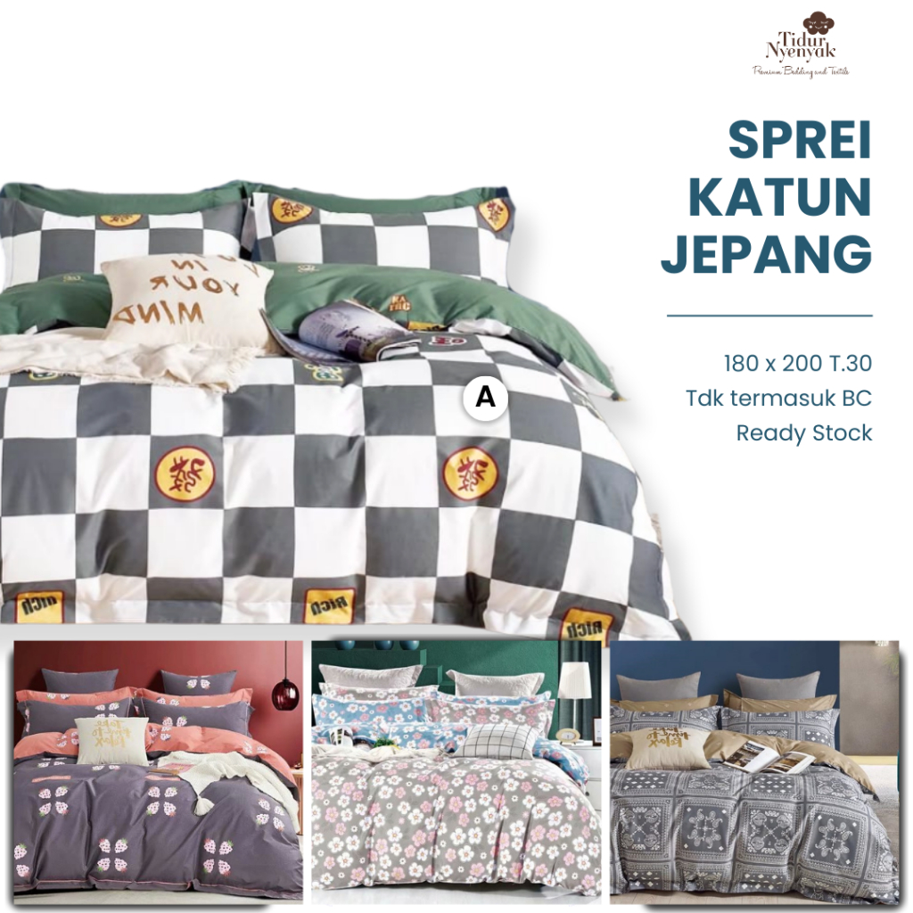 SPREI KATUN JEPANG 180X200 TINGGI 30CM MOTIF BUNGA ABSTRAK CATUR 100% KATUN SPREI 180 COTTON