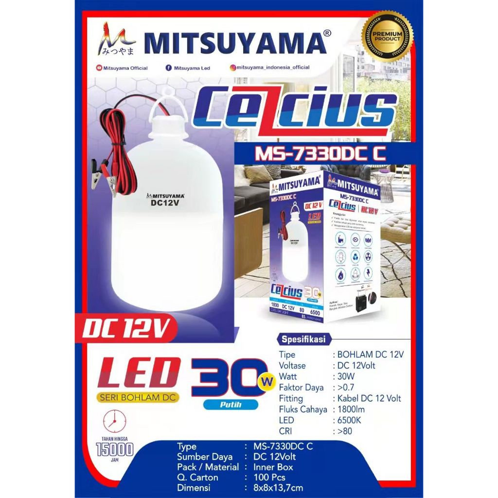 Bohlam lampu led 30watt aki jepit mitsuyama celcius
