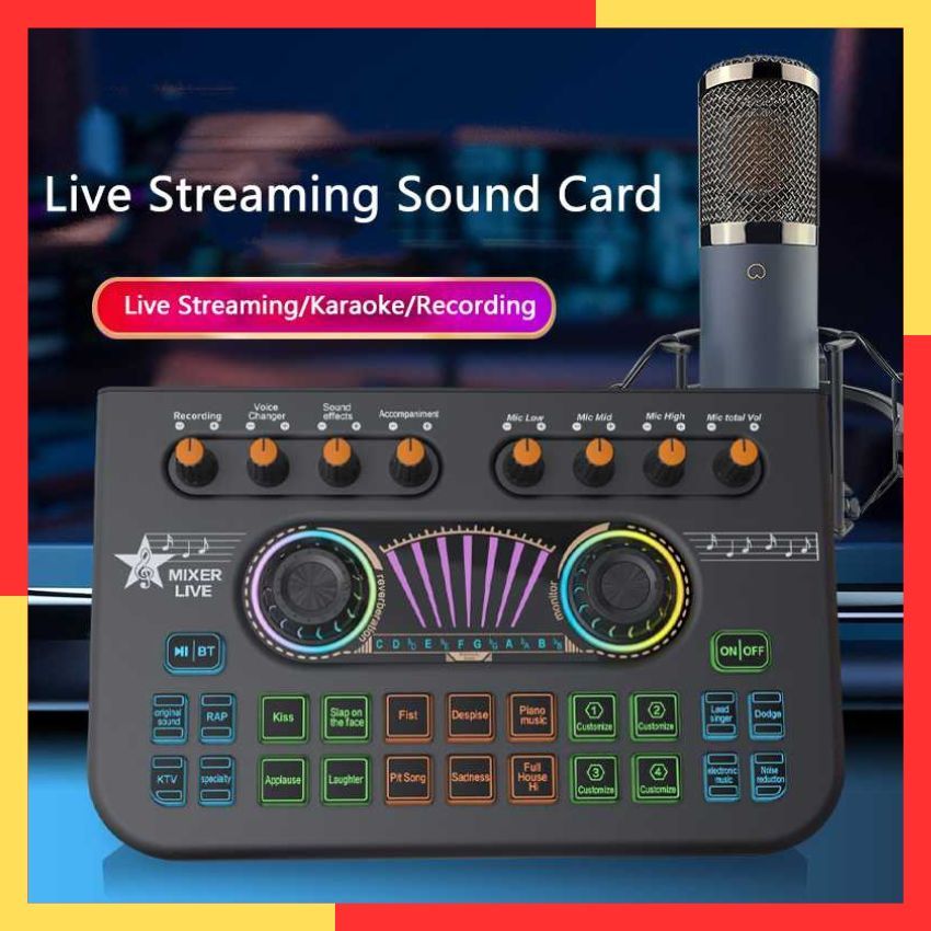 Mixer Audio Mini Soundcard Live Streaming Bluetooth Digital Display Murah