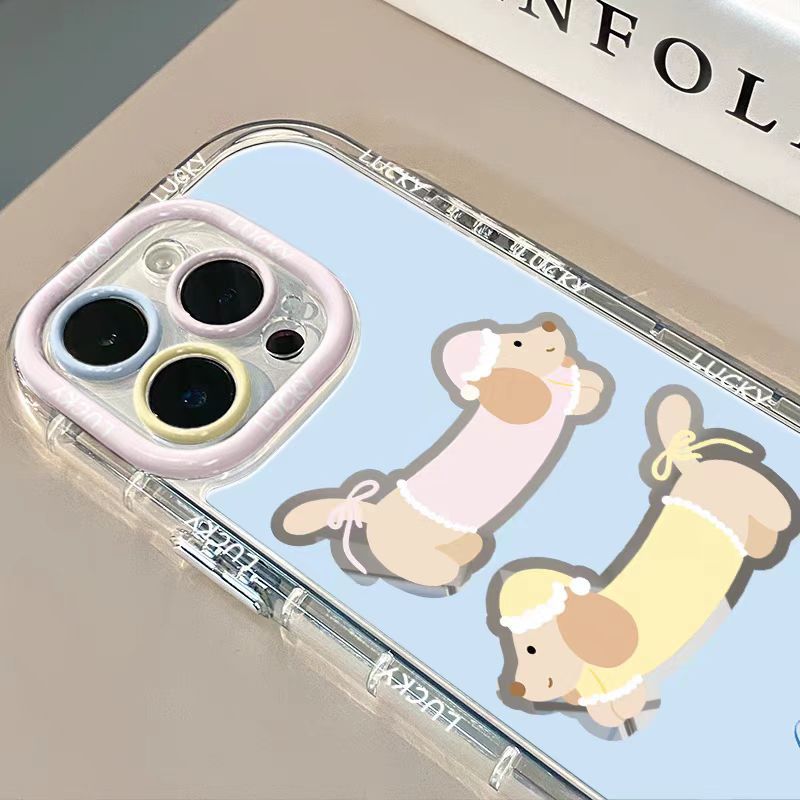 Potongan Anak Anjing Lucu Berwarna Kuning Biru Case hp iPhone 11 PRO MAX XS XR 12 13 14 15 PLUS