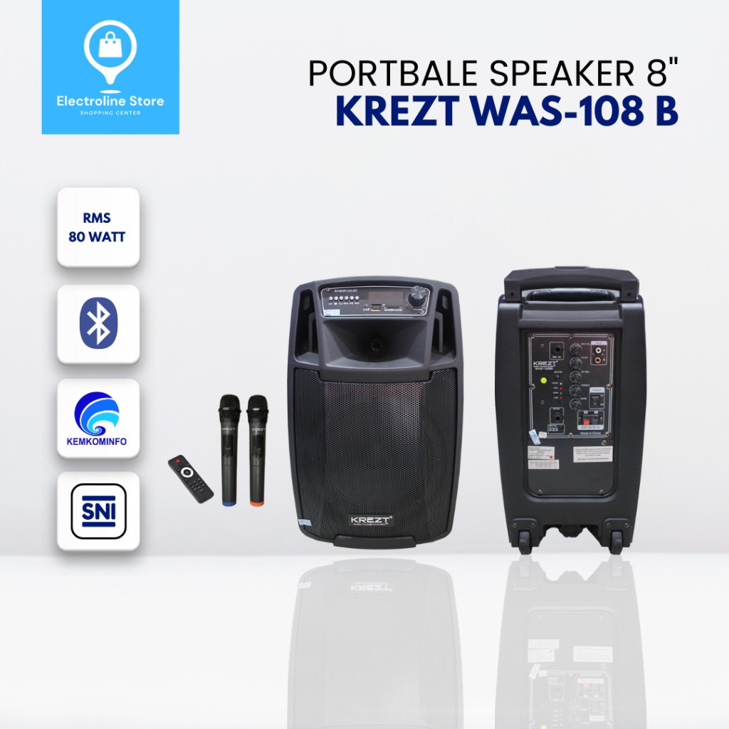 Portable Speaker 8" KREZT WAS-108B Portable Speaker Bluetooth 8 Inch