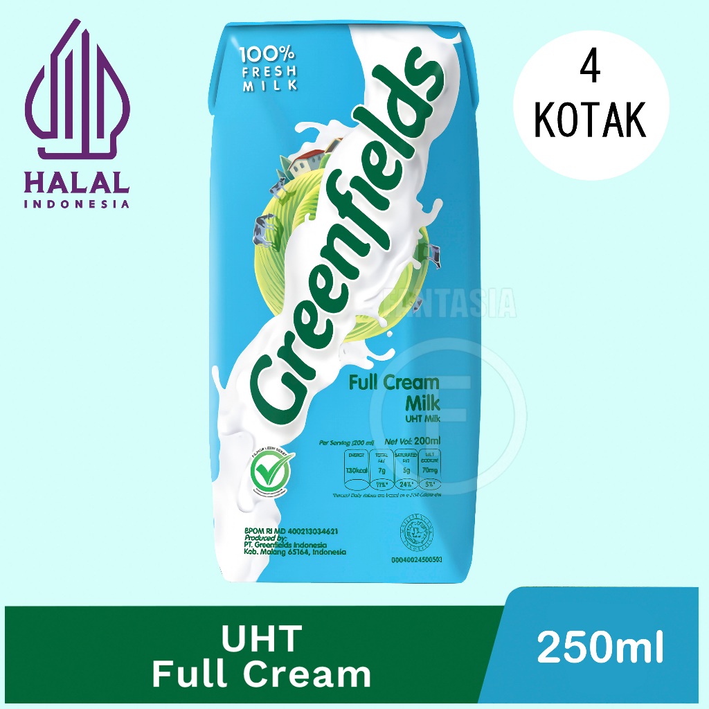 

GREENFIELDS SUSU UHT FULLCREAM 250 ML PACK ISI 4 KOTAK FUN CORNER