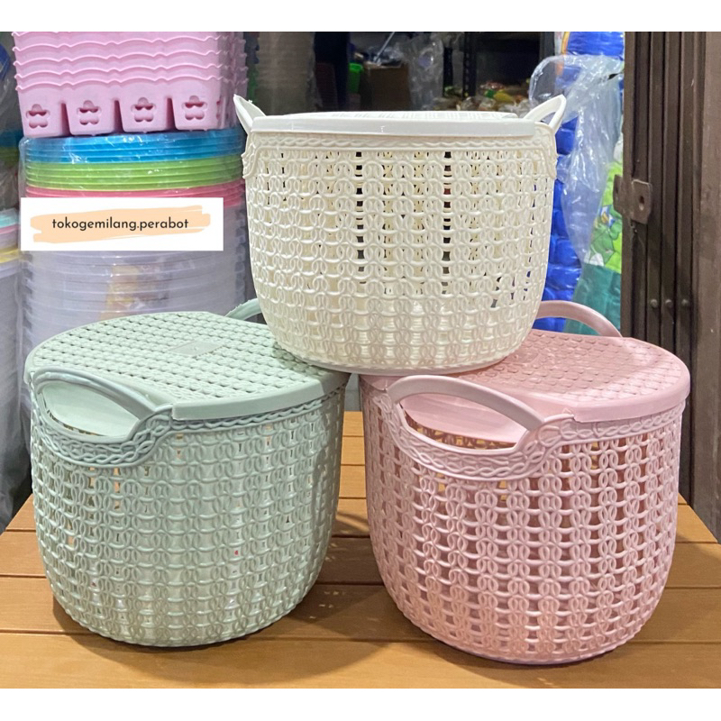 Keranjang Bulat Serbaguna / Keranjang Bulat / Keranjang Topas Tutup / Keranjang Warna Warni