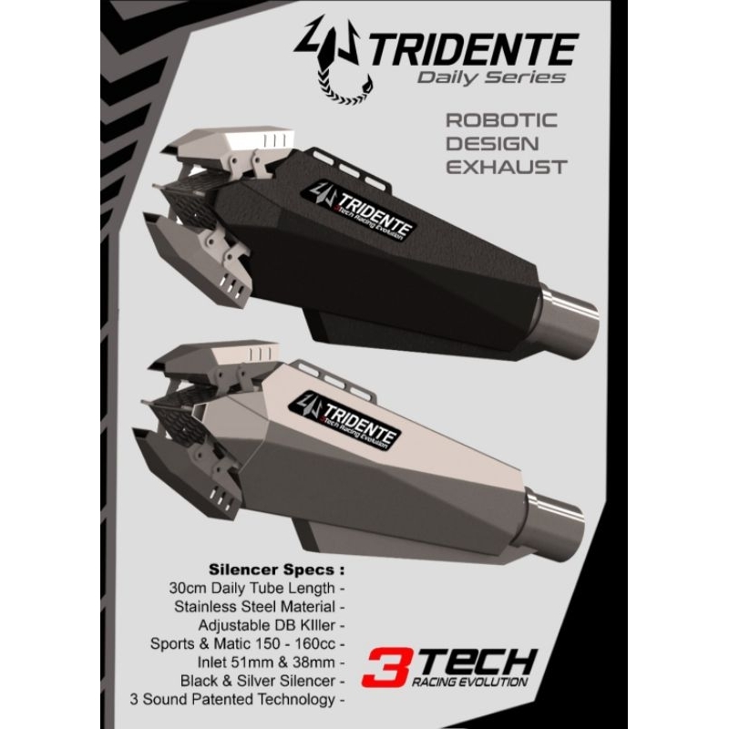 FULLSET KNALPOT RACING 3TECH TRIDENTE SCORPION DAILY SERIES 3 SUARA
