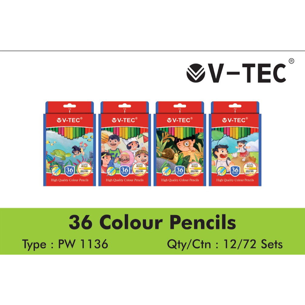 

PENSIL WARNA PANJANG ISI 36 V-TEC COLOUR PENCILS PW 1136 36 COLOR CLASSIC