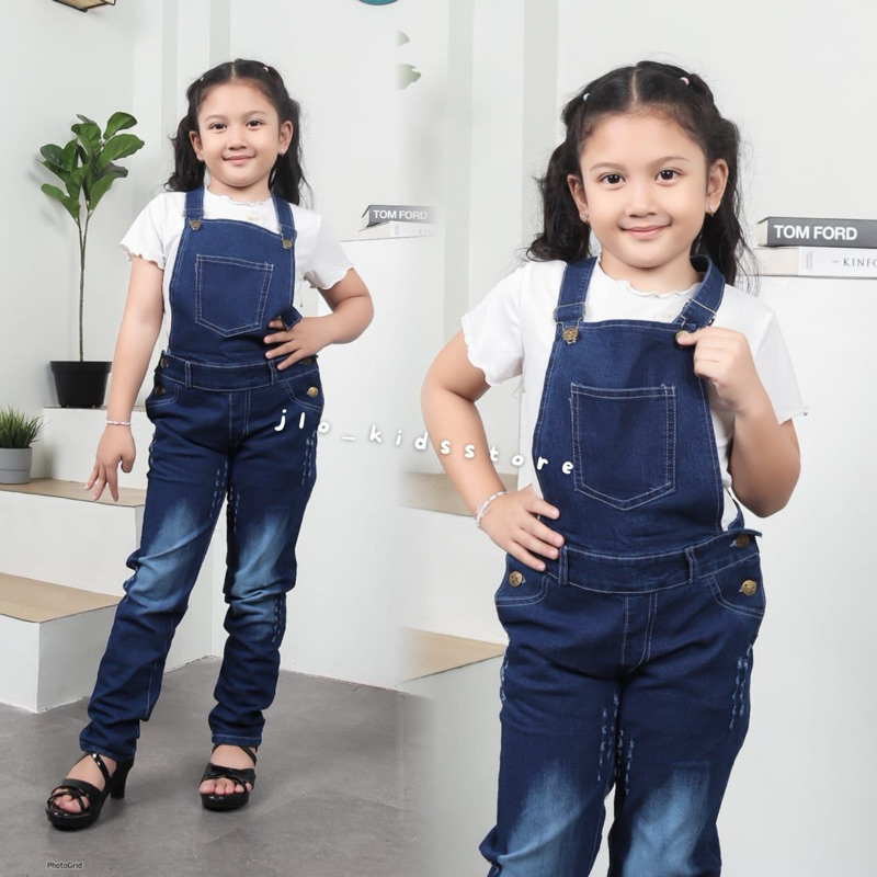 Overall Jeans anak perempuan || Overall Celana Panjang ripped || Overall Jeans Anak Usia 2-10 tahun