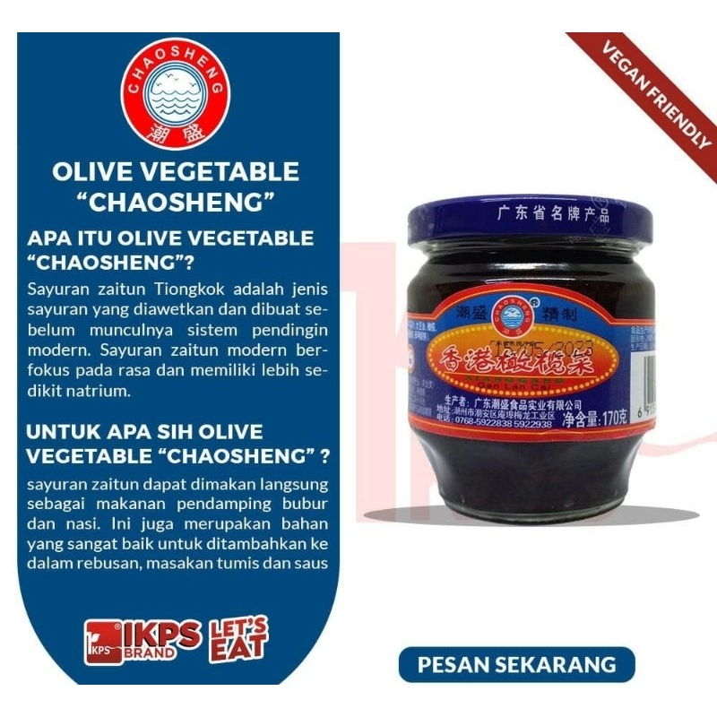 

Olive Vegetable 170g "Chao Sheng" / Gan Lan Cai / Caoseng / Kanachai / Sayur Zaitun / Vegetarian Food / Vegan Food / Makanan Vegetarian / Chao Sheng / 170g Sayur Zaitun / Sayur Zaitun 170g khusus untuk vegetarian
