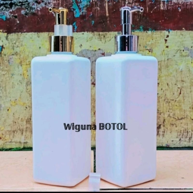 Botol Pump 500ml Kotak Hdpe Putih / Botol Hdpe 500ml Kotak Tutup Pump Clip Oil Luxury