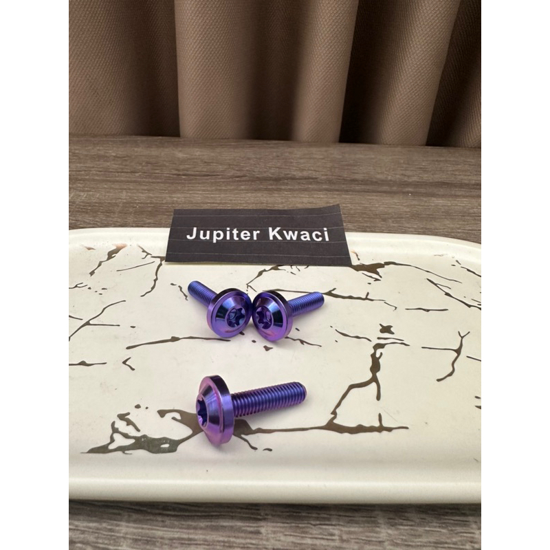 baut titanium m6 x 25 drat 10 , baut titanium drat 10 panjang 25 big head (blue)