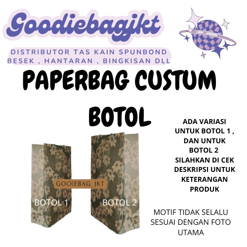 

Paperbag Botol Motif souvenir nikahan sovenir ulang tahun botol uk 15x7x25 isi 12pcs