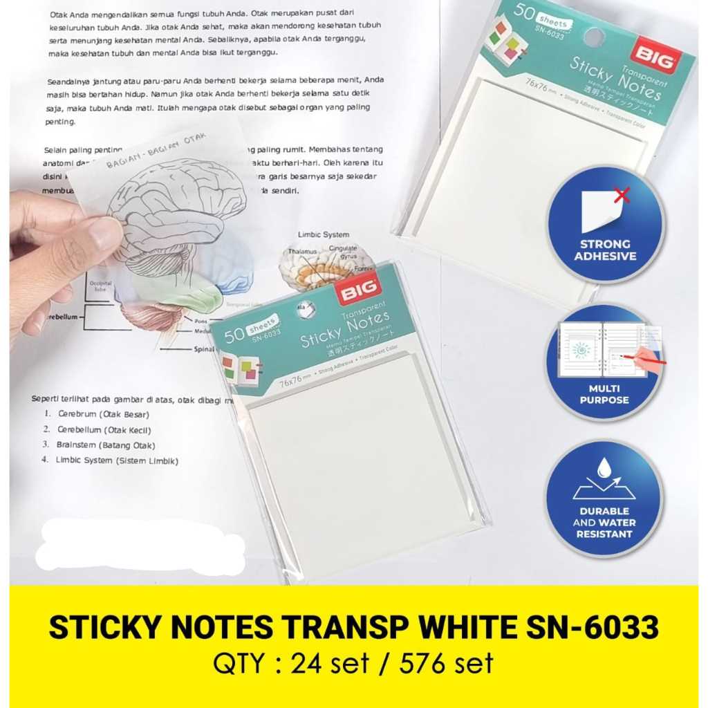 

STICK NOTE 76*76 TRANSP WHITE 6033 BIG