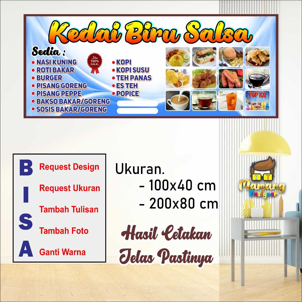 Custom Banner Spanduk MMT Kedai Jajanan Anak Design Warna Biru bb