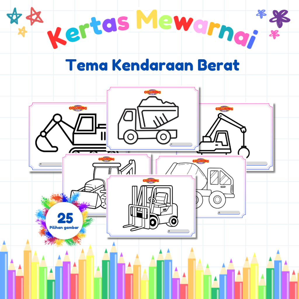 

KERTAS MEWARNAI KENDARAAN BERAT / KENDARAAN PROYEK / COLORING BOOK / KERTAS GAMBAR / Excavator / KERTAS MEWARNAI ANAK PAUD TK SD A5
