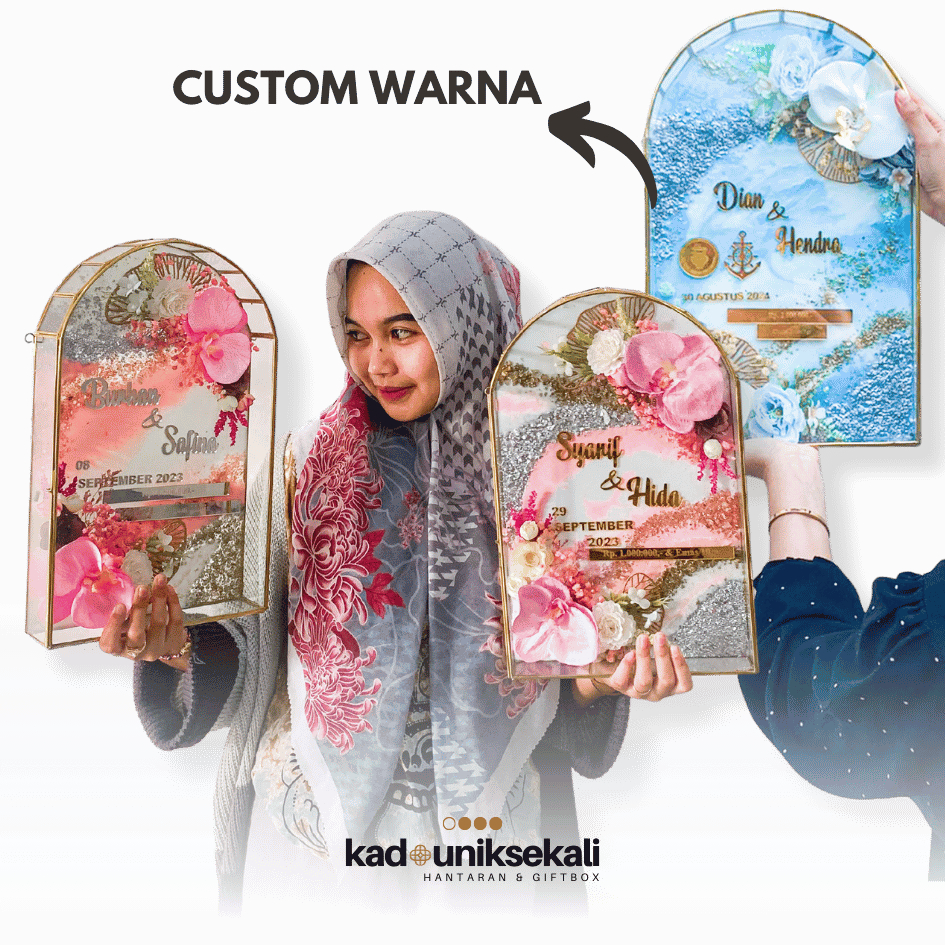 RESIN TYPE MAHAR WEDDING FRAME 3D DOME GLASS 42X27CM