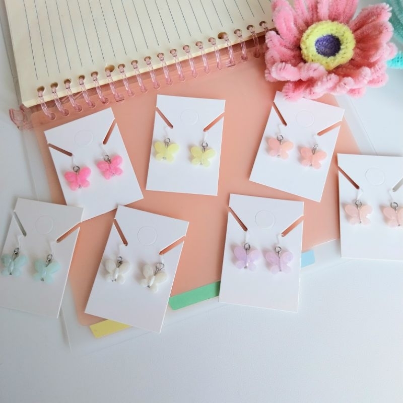 Anting Plastik Anti Alergi Anak Perempuan Wanita Dewasa Motif Kupu kupu Kilap Cantik