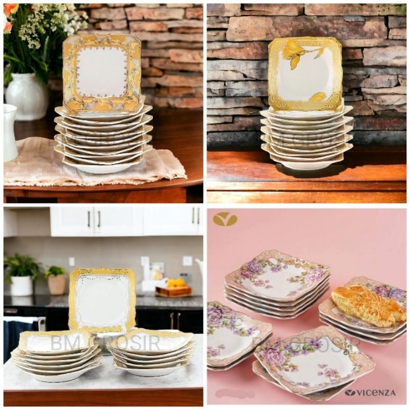 piring kue Vicenza segi b-423 padi lily Magnolia Camelia