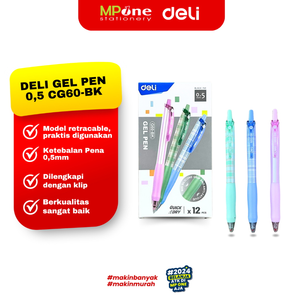 

(1 PCS) DELI Pena Gel Motif Hitam 0,5mm CG60-BK / Pen Gel Cetekan 0,5mm DELI CG60-BK