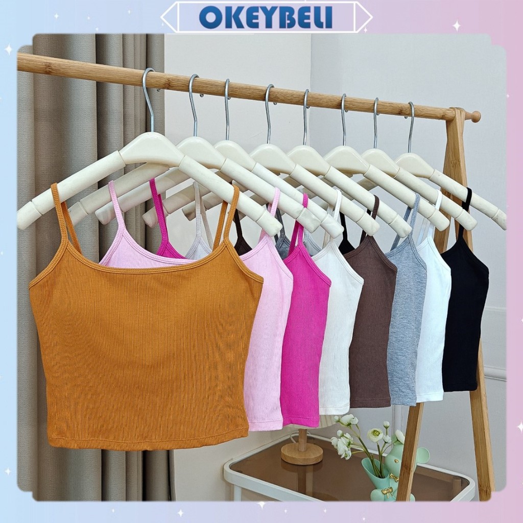 •OKEY BELI•BR1753 Baju Atasan Wanita TanktopTali Singlet Fashion Motif Polos Tanpa Kawat Sexy Wanita