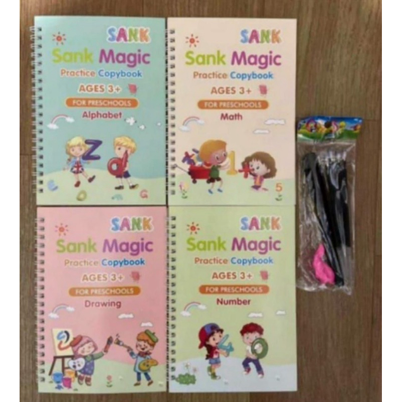 

Sank Magic Book / Magic Practice Book 1 set isi 4 buku + pen + refill / Set Buku Latihan Belajar Menulis PAUD Preschool TK Huruf Angka