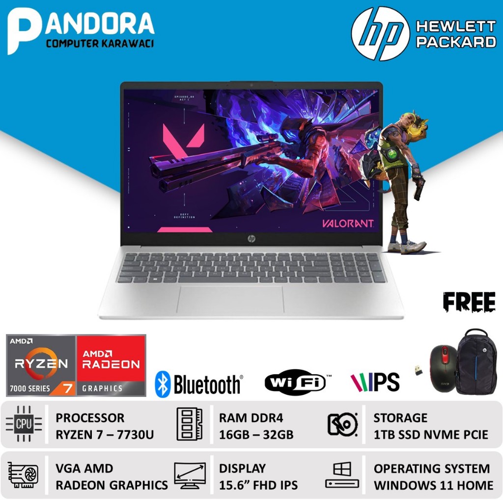 LAPTOP GAMING HP 15 RYZEN 7 7730U RAM 32GB 1TB SSD FHD WIN11HOME