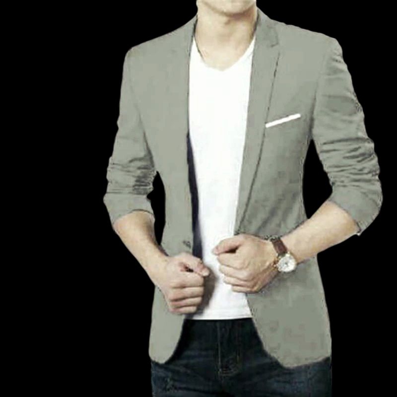 BLAZER PRIA SIZE UKURAN L XL XXL LENGAN PANJANG FASHION COWOK POLOS WARNA ABU ABU GREY STYLE MOTIF S